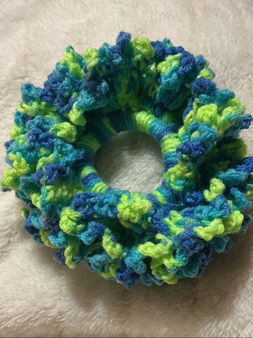 Crochet Scrunchie in Blue & Lime Green